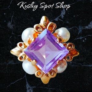 Antique Victorian Art Deco Amethyst w/ Seed Pearls in 10k GF Ring ✨💜✨💍✨💜✨sz 9